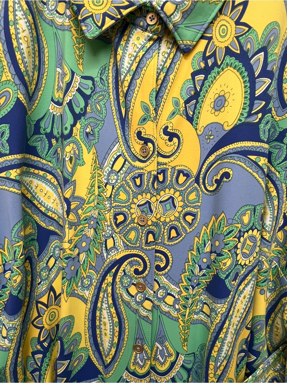 Talbots Paisley Shirt Dress in Blue, Yellow & Green - Picture 4 of 10